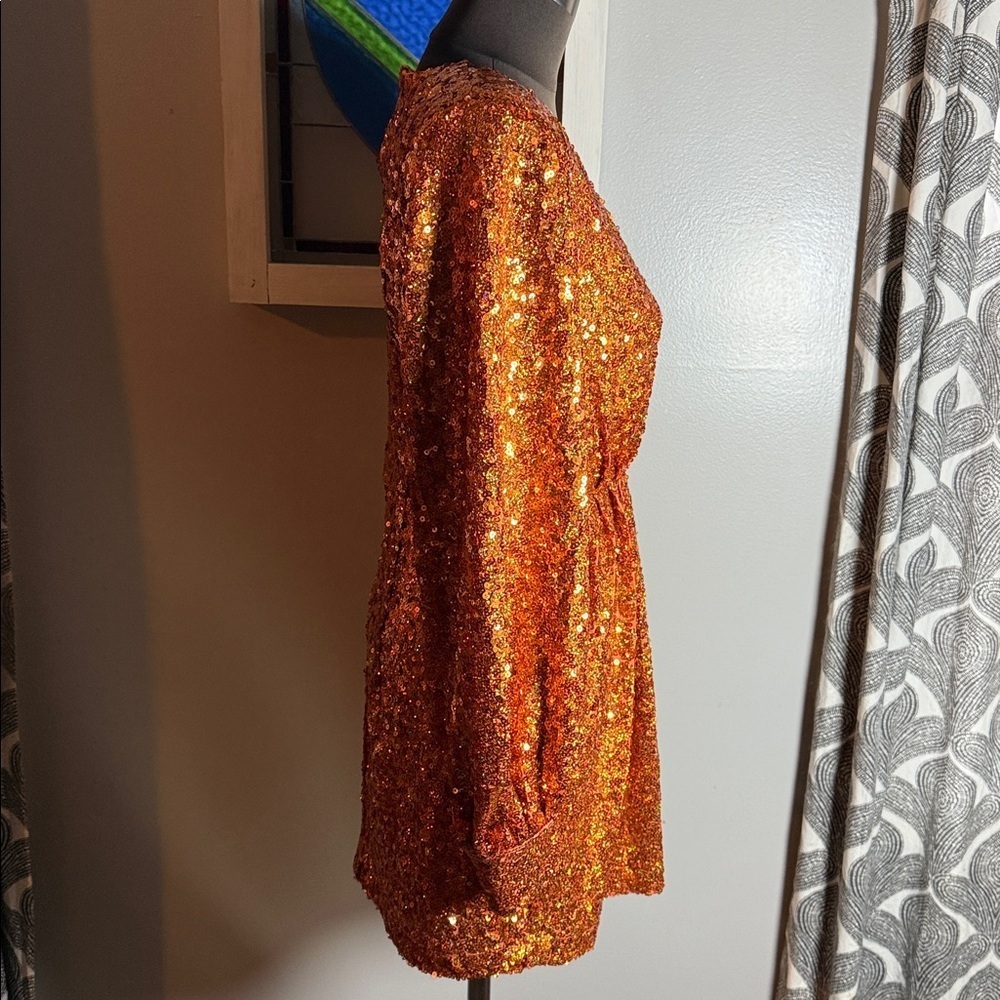 ONE33 SOCIAL Orange Long Sleeve Cocktail Mini Dress SZ 6 - Picture 7 of 10